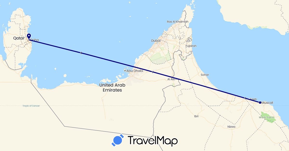 TravelMap itinerary: driving in Oman, Qatar (Asia)